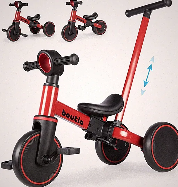 5-in-1 Kids Tricycle for Toddlers 1-3, Red Balance Bike with Push Handle
