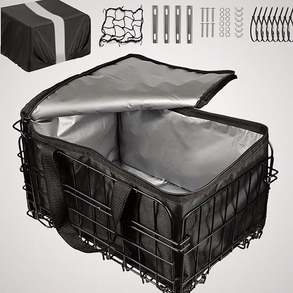 Foldable Rear Bike Basket for Bicycle/Electric Bike - Metal Cargo Basket with Ra