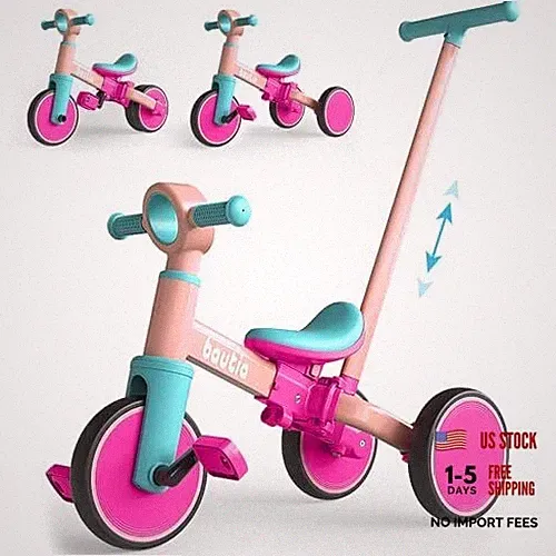 Kids Tricycle with Push Handle for Toddlers 1-4 Years Old Boys Girls Fuscia