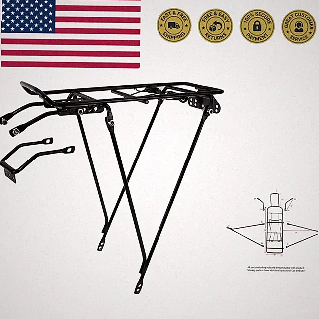 Lightweight Black Rear Bicycle Carrier Rack – Secure 22 lb Load, Easy Install
