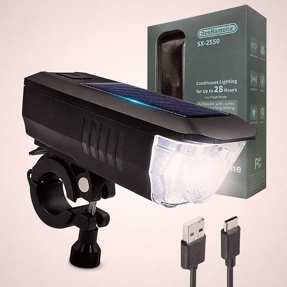 Solar USB C Rechargeable Bike Light, Ultra Bright Bicycle Headlight, IP65 Wat...