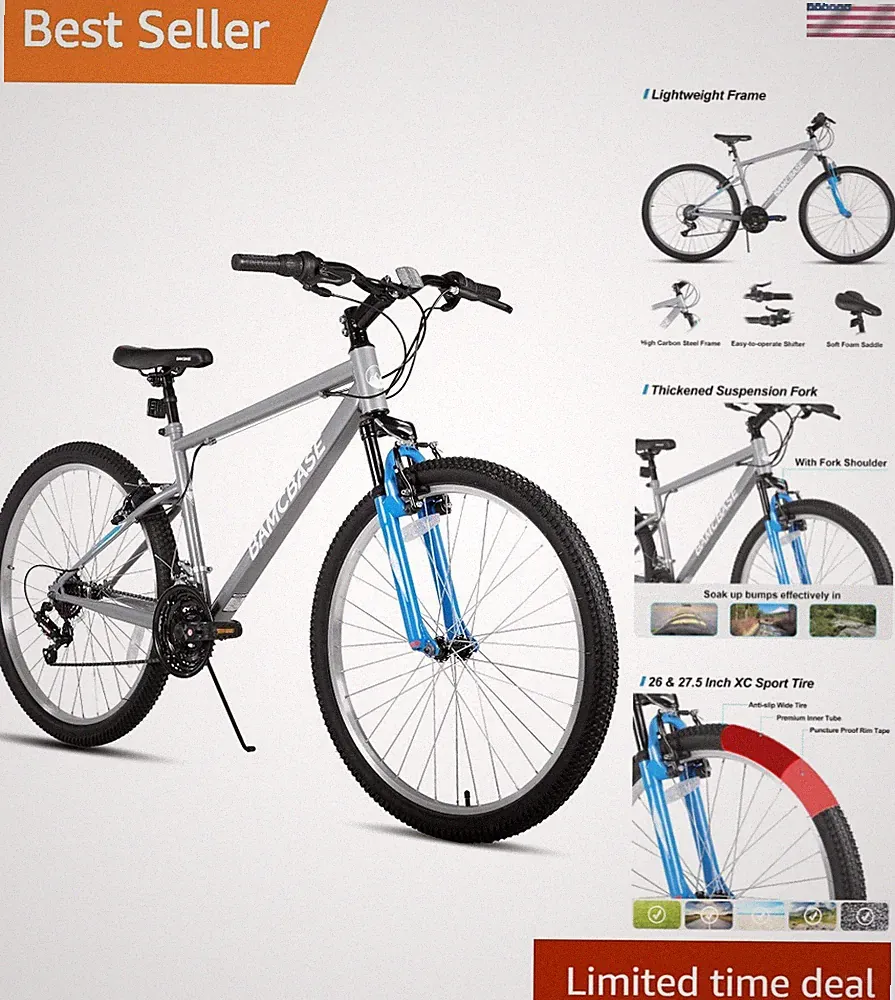 Versatile 26/27 Inch HILAND Mountain Bike with 18 Speeds - Ideal for City Trails